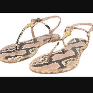 Tory Burch misty rose printed snake skin sandals in size 7.  Gently worn.